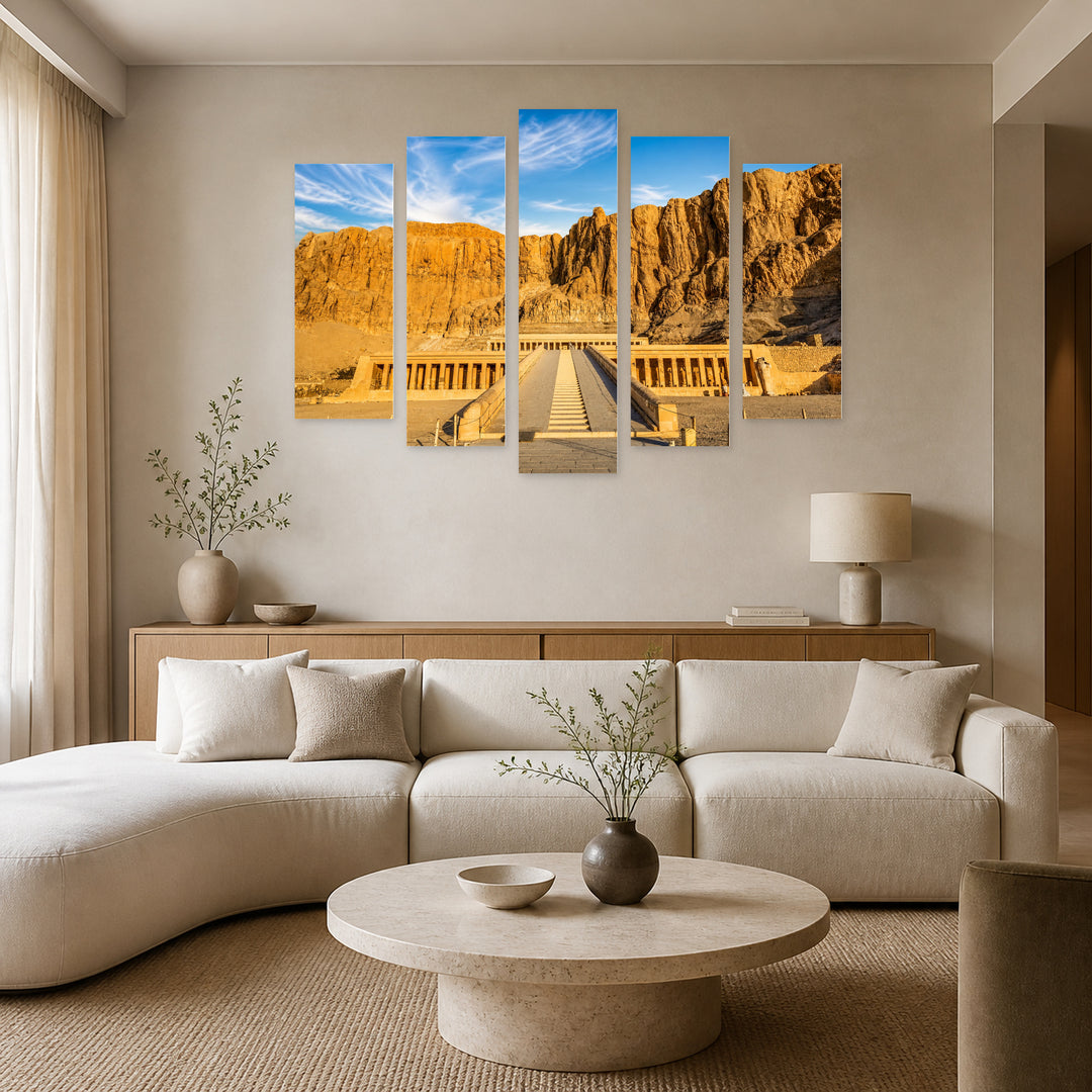 View of the Temple in Egypt Urban Panorama — five-panel wall art in alternate frontal interior | 5wallart 53708 M4