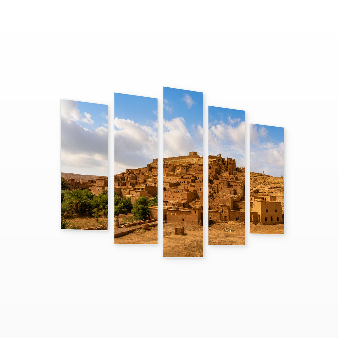 Moroccan Landscape in Serene Light — five-panel wall art on white background in perspective | 5wallart 53720 M1