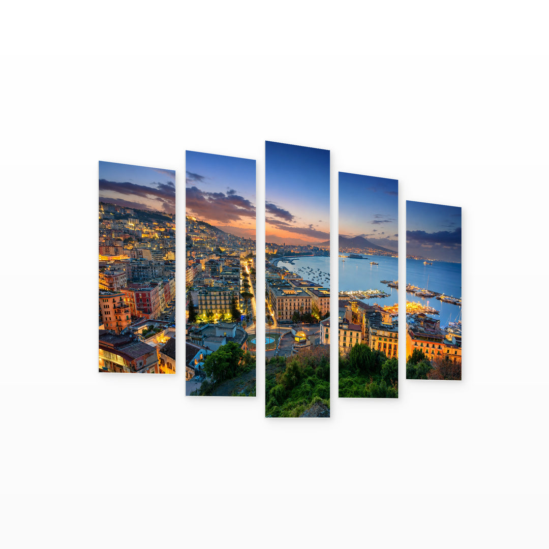 Naples in Blue and Gold — five-panel wall art on white background in perspective | 5wallart 53737 M1