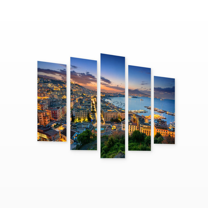 Naples in Blue and Gold — five-panel wall art on white background in perspective | 5wallart 53737 M1