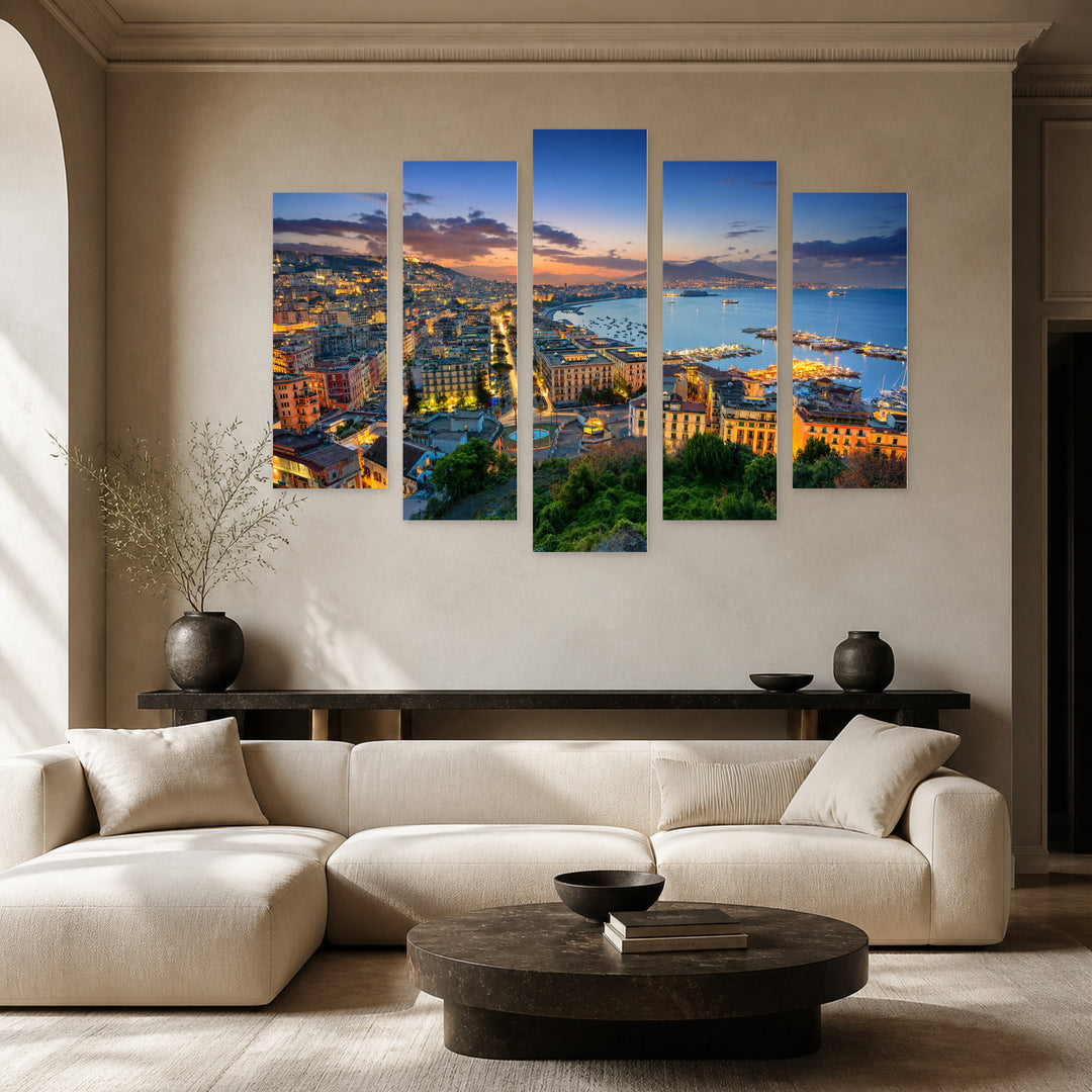 Naples in Blue and Gold — five-panel wall art in frontal interior | 5wallart 53737 M3