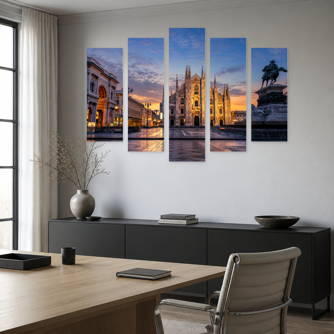 Cathedral at Twilight in Blue and Gold — five-panel wall art in alternate frontal interior | 5wallart 53739 M4