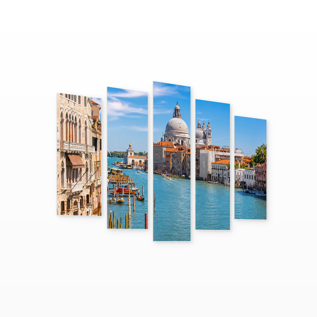 Grand Canal and Santa Maria in Serene Light — five-panel wall art on white background in perspective | 5wallart 53749 M1