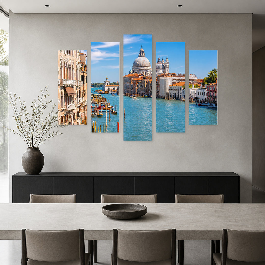 Grand Canal and Santa Maria in Serene Light — five-panel wall art in alternate frontal interior | 5wallart 53749 M4