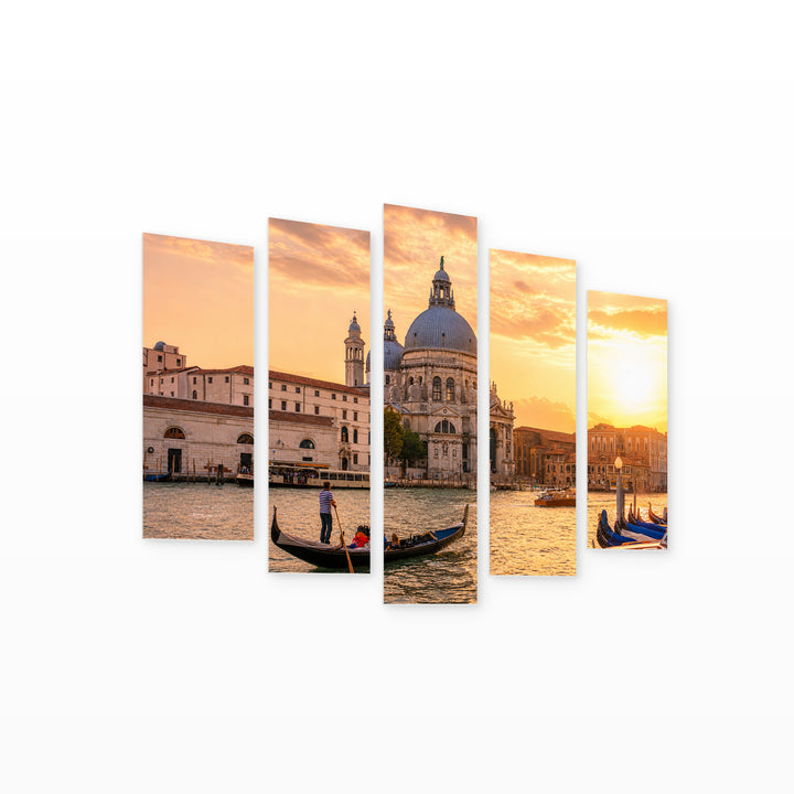 Santa Maria Della Salute at Golden Sunset — five-panel wall art on white background in perspective | 5wallart 53750 M1