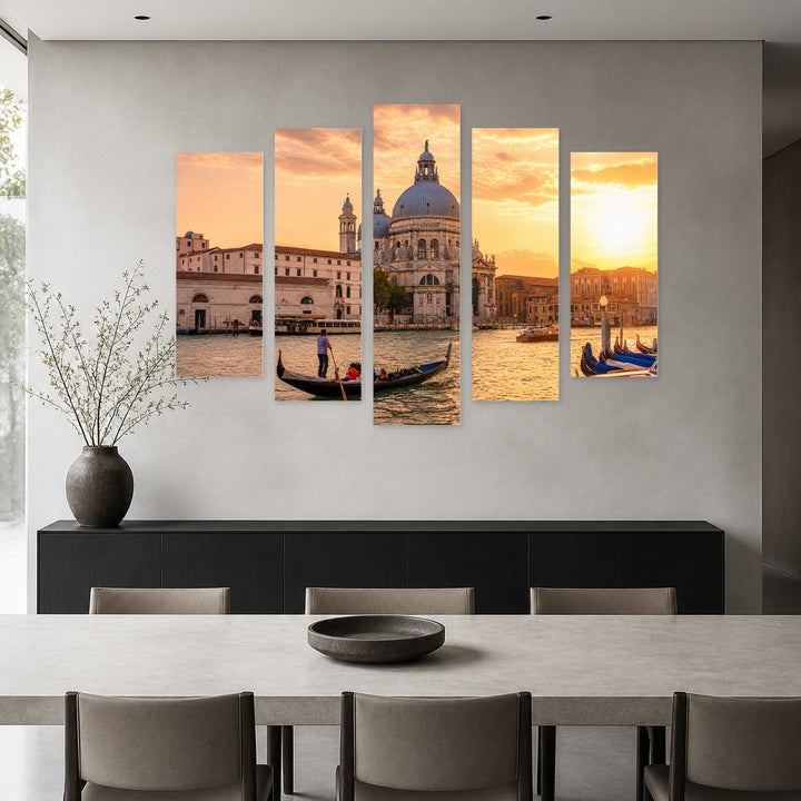 Santa Maria Della Salute at Golden Sunset — five-panel wall art in frontal interior | 5wallart 53750 M3
