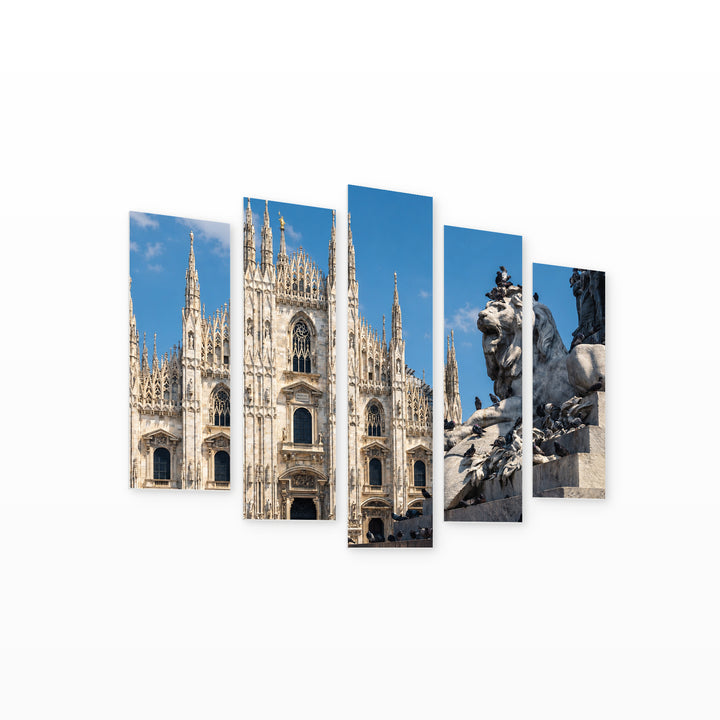 Gothic Milan Cathedral in Serene Light — five-panel wall art on white background in perspective | 5wallart 53752 M1