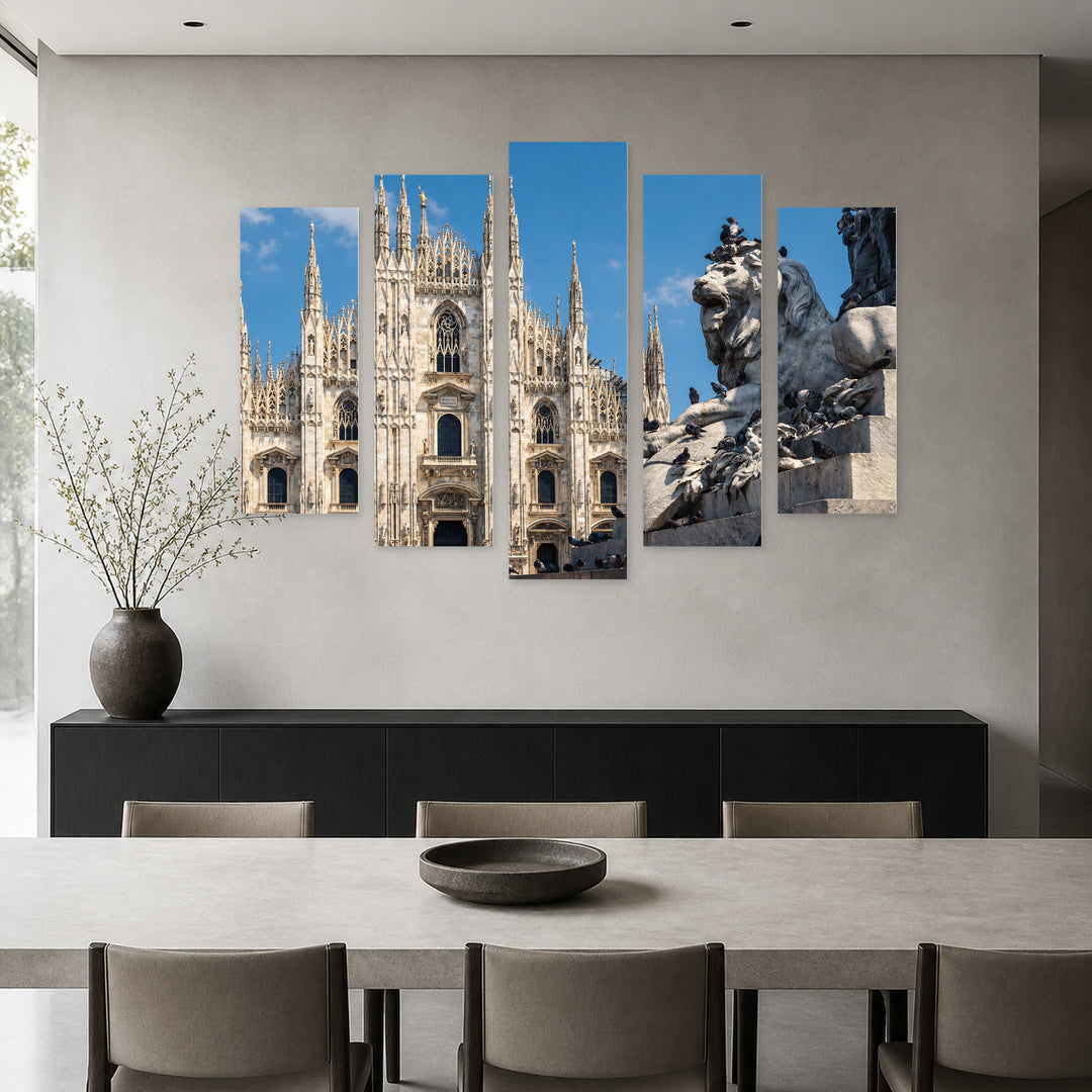 Gothic Milan Cathedral in Serene Light — five-panel wall art in frontal interior | 5wallart 53752 M3