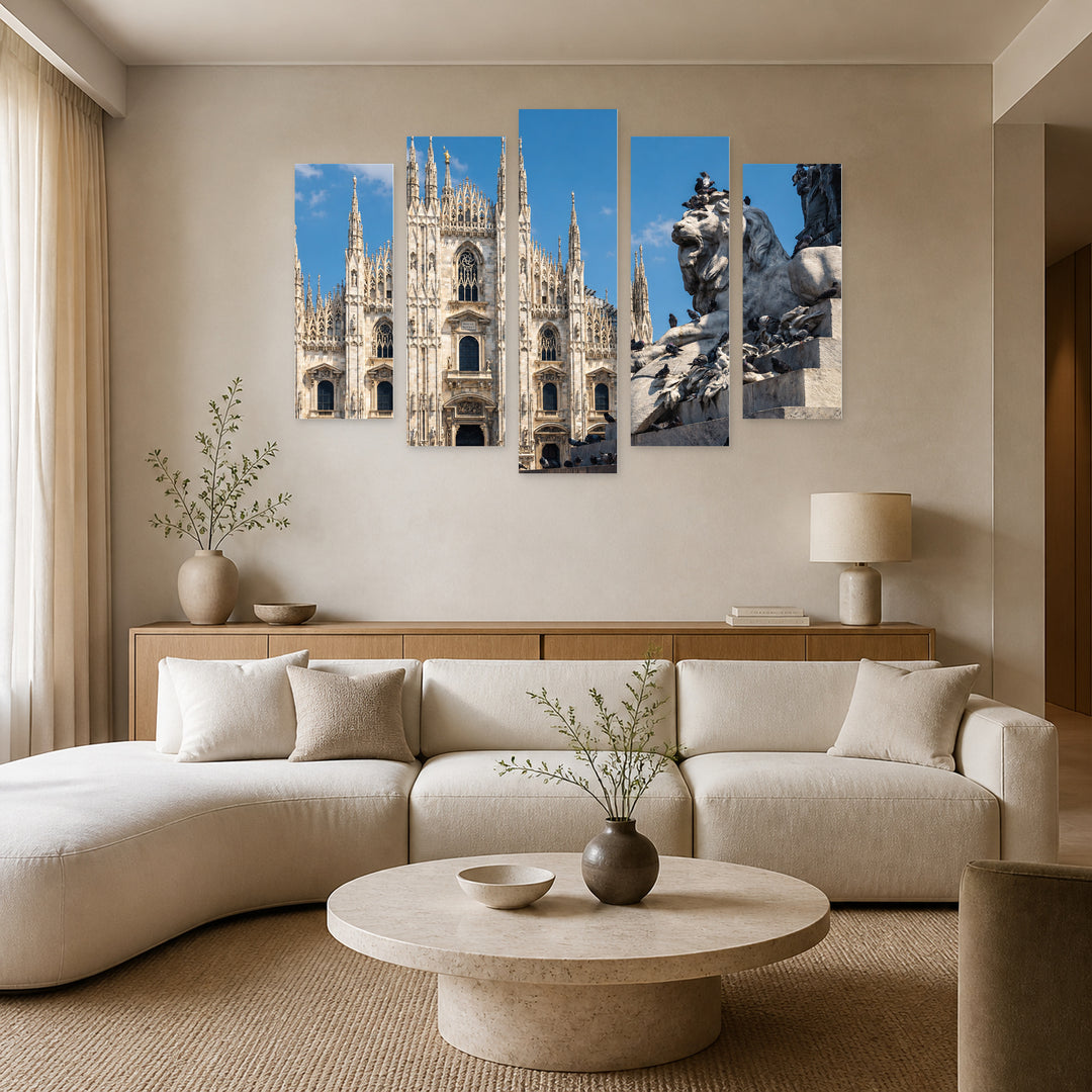 Gothic Milan Cathedral in Serene Light — five-panel wall art in alternate frontal interior | 5wallart 53752 M4