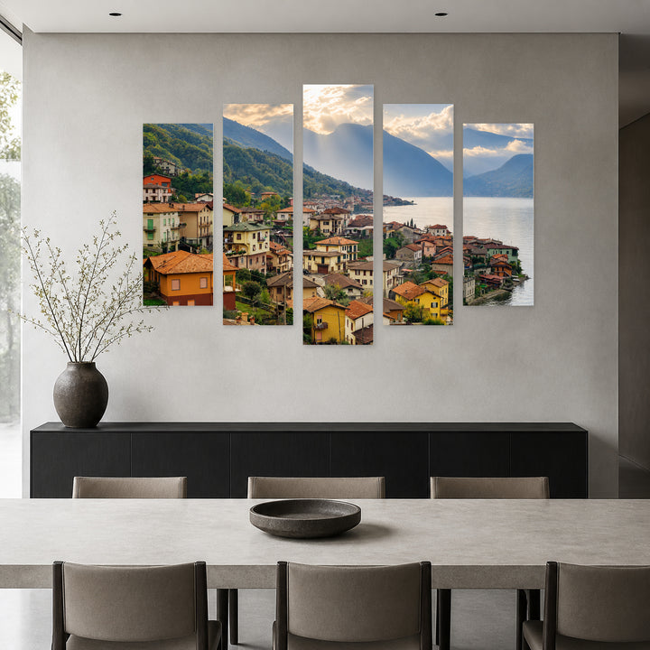 Lake Como in Serene Light — five-panel wall art in frontal interior | 5wallart 53754 M3