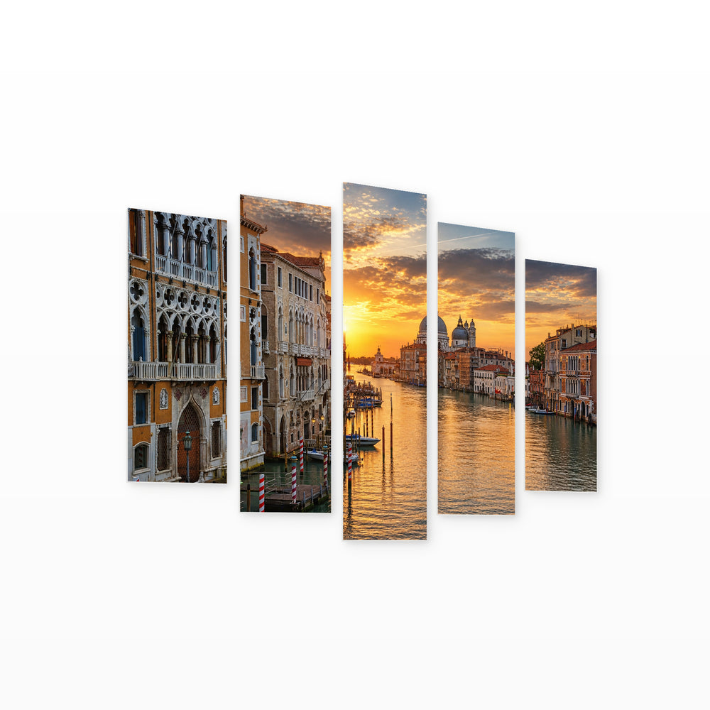 Golden Sunset over Grand Canal — five-panel wall art on white background in perspective | 5wallart 53756 M1