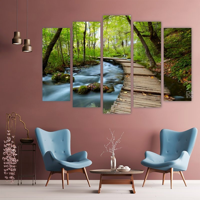 Wooden Path in the Park – five-piece modular wall art