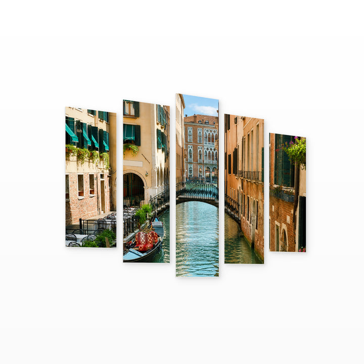 Summer Day in Venice in Serene Light — five-panel wall art on white background in perspective | 5wallart 53762 M1