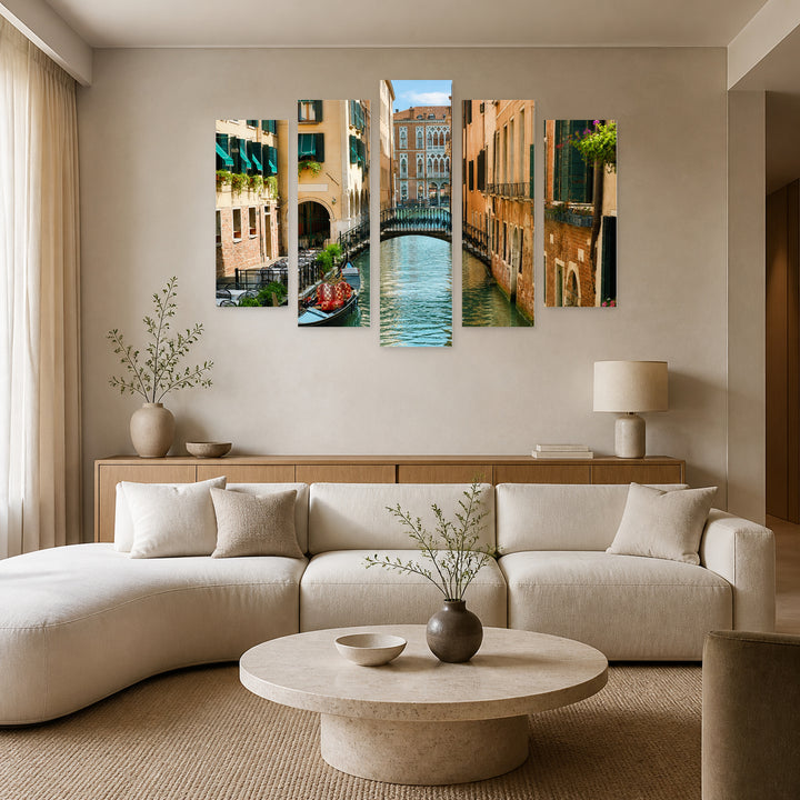 Summer Day in Venice in Serene Light — five-panel wall art in alternate frontal interior | 5wallart 53762 M4