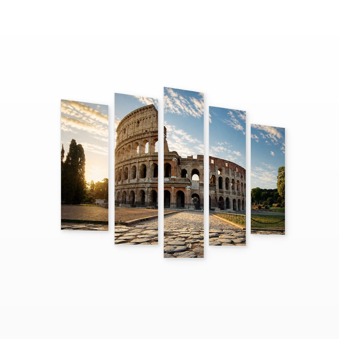 Colosseum in Rome in Serene Light II — five-panel wall art on white background in perspective | 5wallart 53765 M1