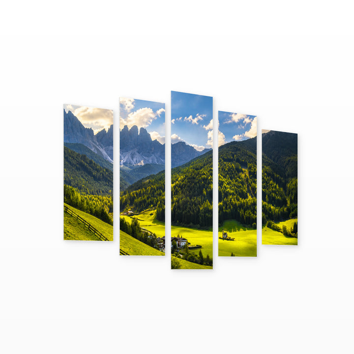 Landscape in Italy with Dreamlike Atmosphere — five-panel wall art on white background in perspective | 5wallart 53792 M1