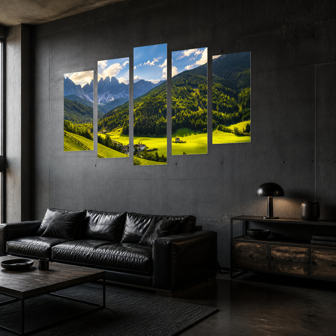 Landscape in Italy with Dreamlike Atmosphere — five-panel wall art in perspective interior | 5wallart 53792 M2
