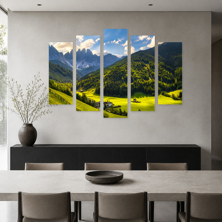 Landscape in Italy with Dreamlike Atmosphere — five-panel wall art in frontal interior | 5wallart 53792 M3