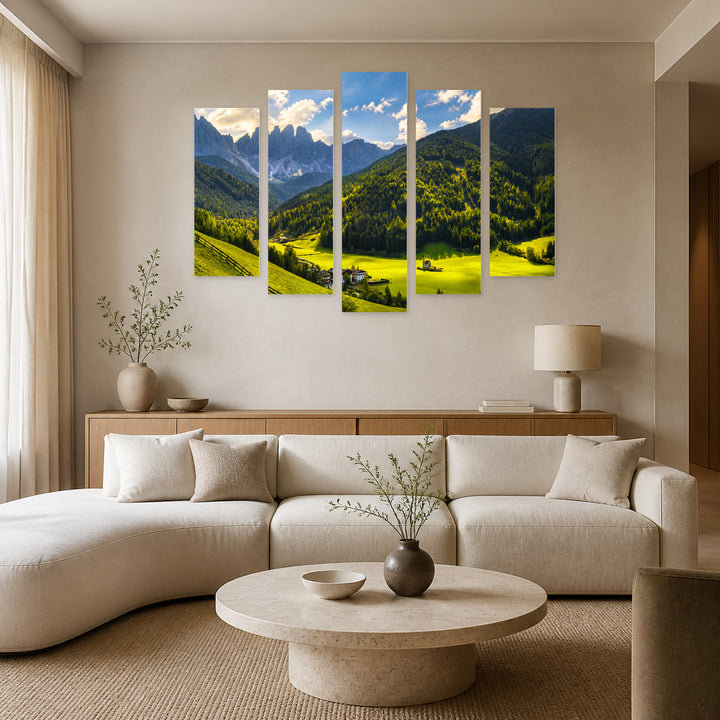 Landscape in Italy with Dreamlike Atmosphere — five-panel wall art in alternate frontal interior | 5wallart 53792 M4
