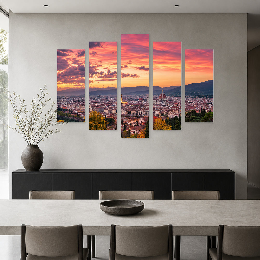 Golden Florence Pink Sunset — five-panel wall art in frontal interior | 5wallart 53794 M3