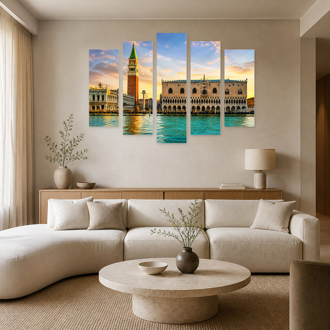 San Marco, Italy in Vivid Color — five-panel wall art in frontal interior | 5wallart 53797 M3
