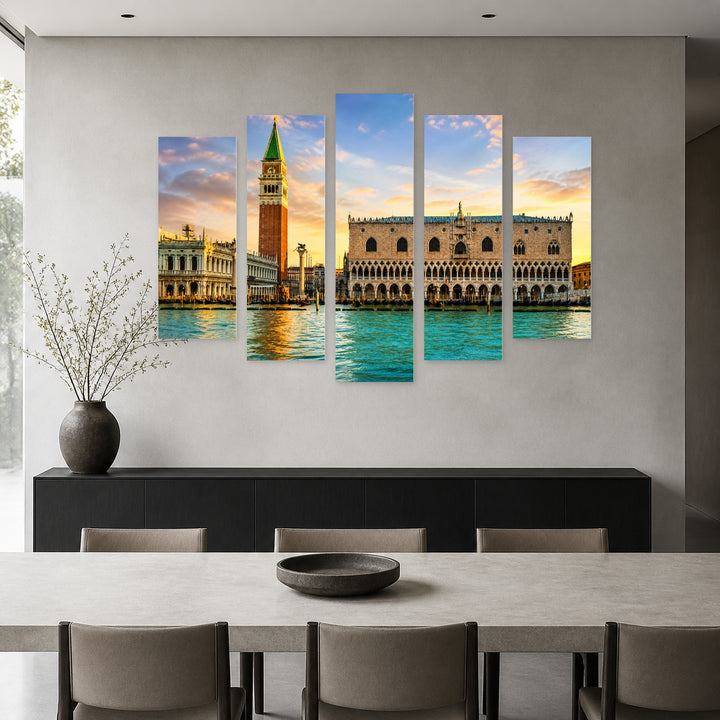 San Marco, Italy in Vivid Color — five-panel wall art in alternate frontal interior | 5wallart 53797 M4
