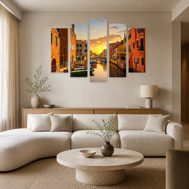 Veneto, Italy at Golden Sunset — five-panel wall art in frontal interior | 5wallart 53799 M3