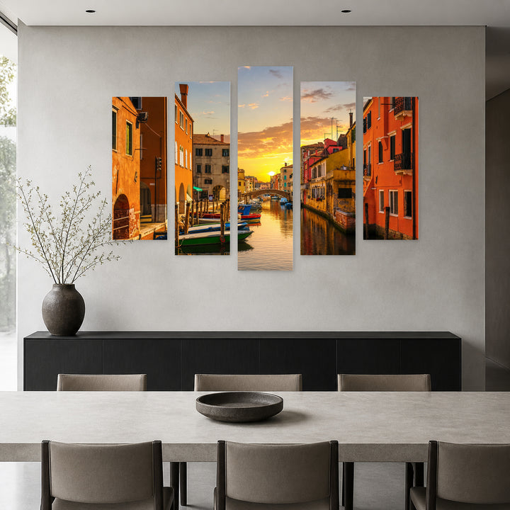 Veneto, Italy at Golden Sunset — five-panel wall art in alternate frontal interior | 5wallart 53799 M4