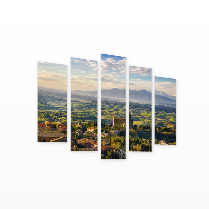 Panoramic View of Volterra in Vivid Color — five-panel wall art on white background in perspective | 5wallart 53800 M1