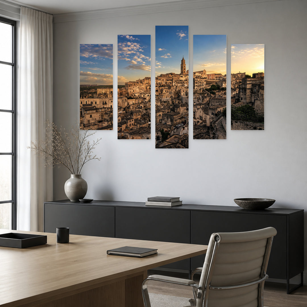 Basilica with Geometric Rhythm — five-panel wall art in frontal interior | 5wallart 53802 M3
