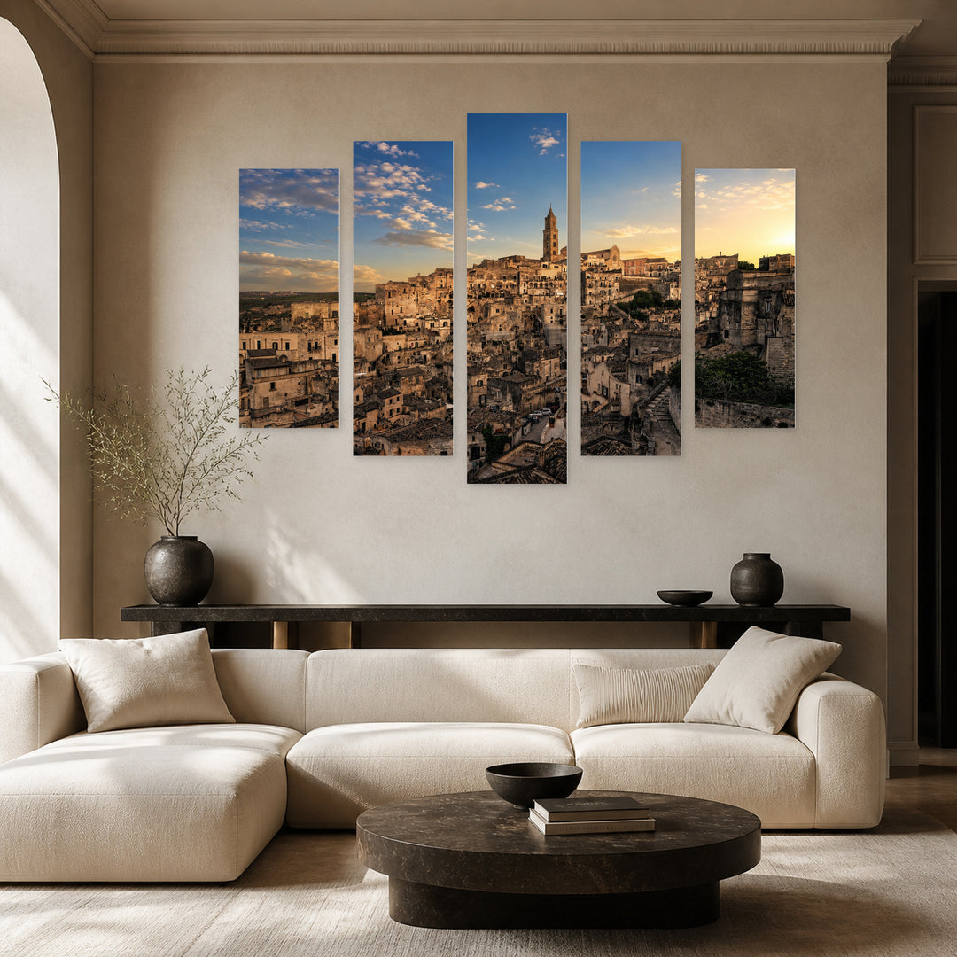 Basilica with Geometric Rhythm — five-panel wall art in alternate frontal interior | 5wallart 53802 M4