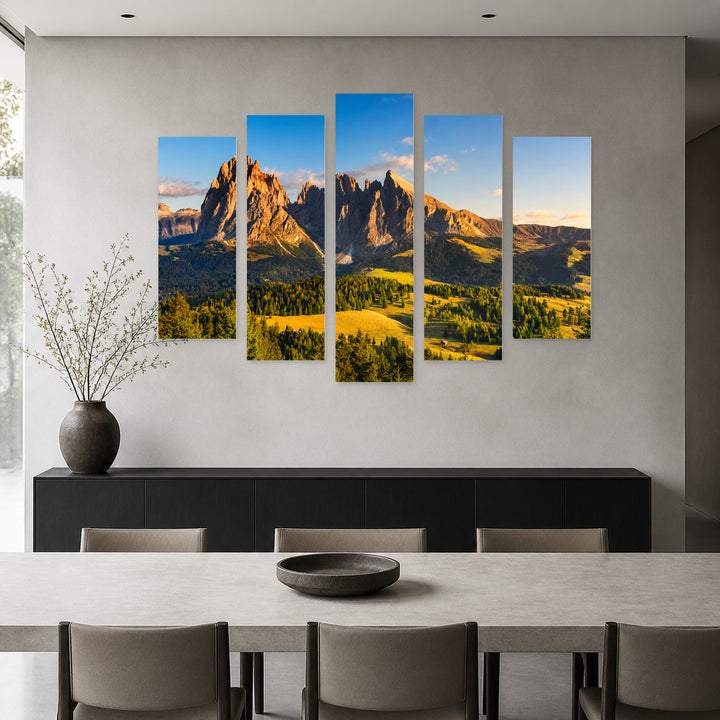 Mountain Landscape at Sunrise — five-panel wall art in alternate frontal interior | 5wallart 53803 M4