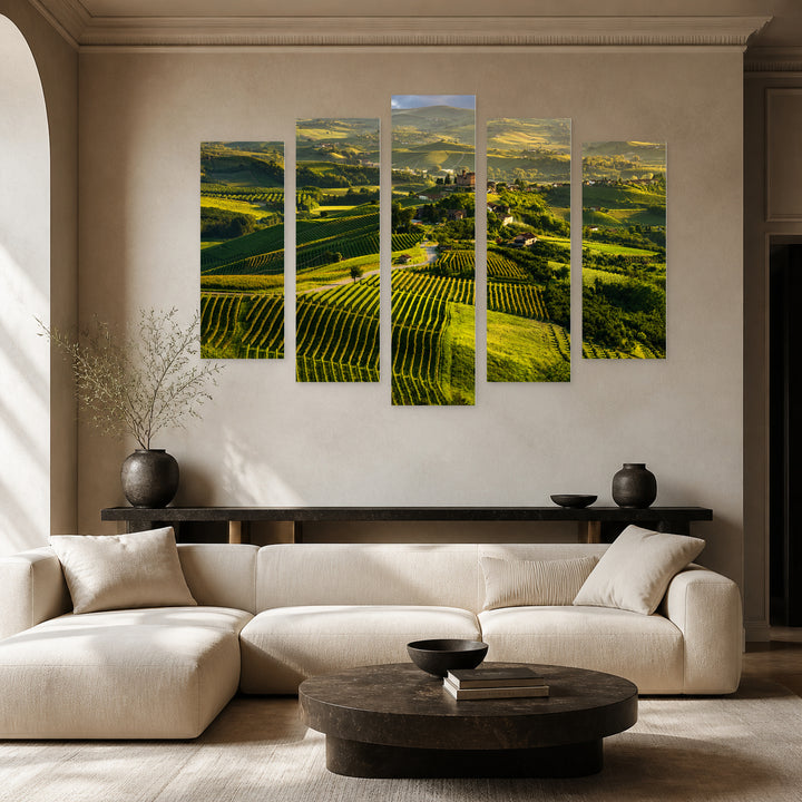 Langhe Urban Panorama — five-panel wall art in frontal interior | 5wallart 53811 M3