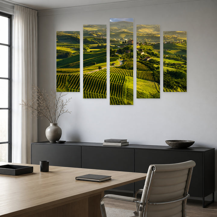 Langhe Urban Panorama — five-panel wall art in alternate frontal interior | 5wallart 53811 M4