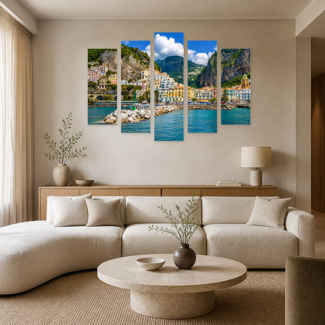 Amalfi in Vivid Color — five-panel wall art in frontal interior | 5wallart 53813 M3