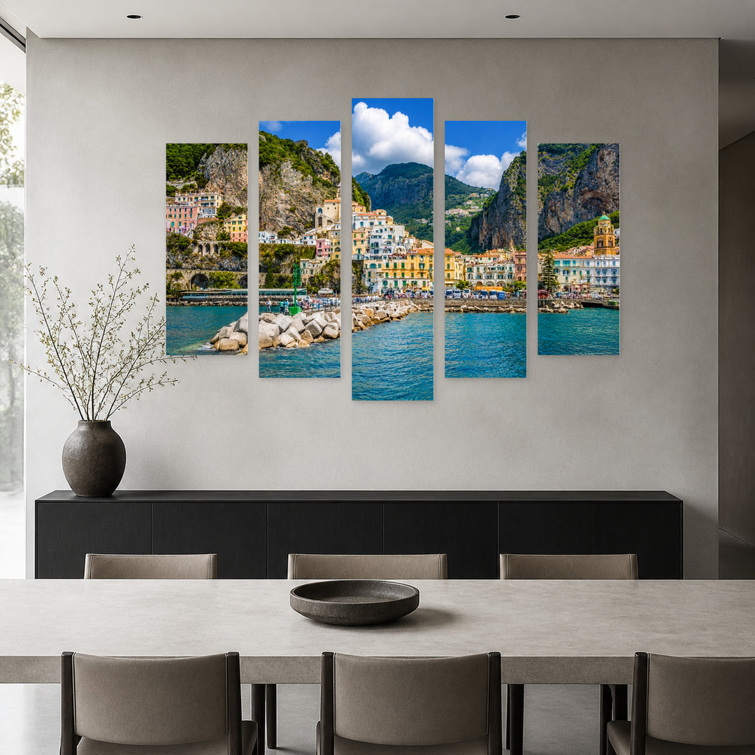 Amalfi in Vivid Color — five-panel wall art in alternate frontal interior | 5wallart 53813 M4