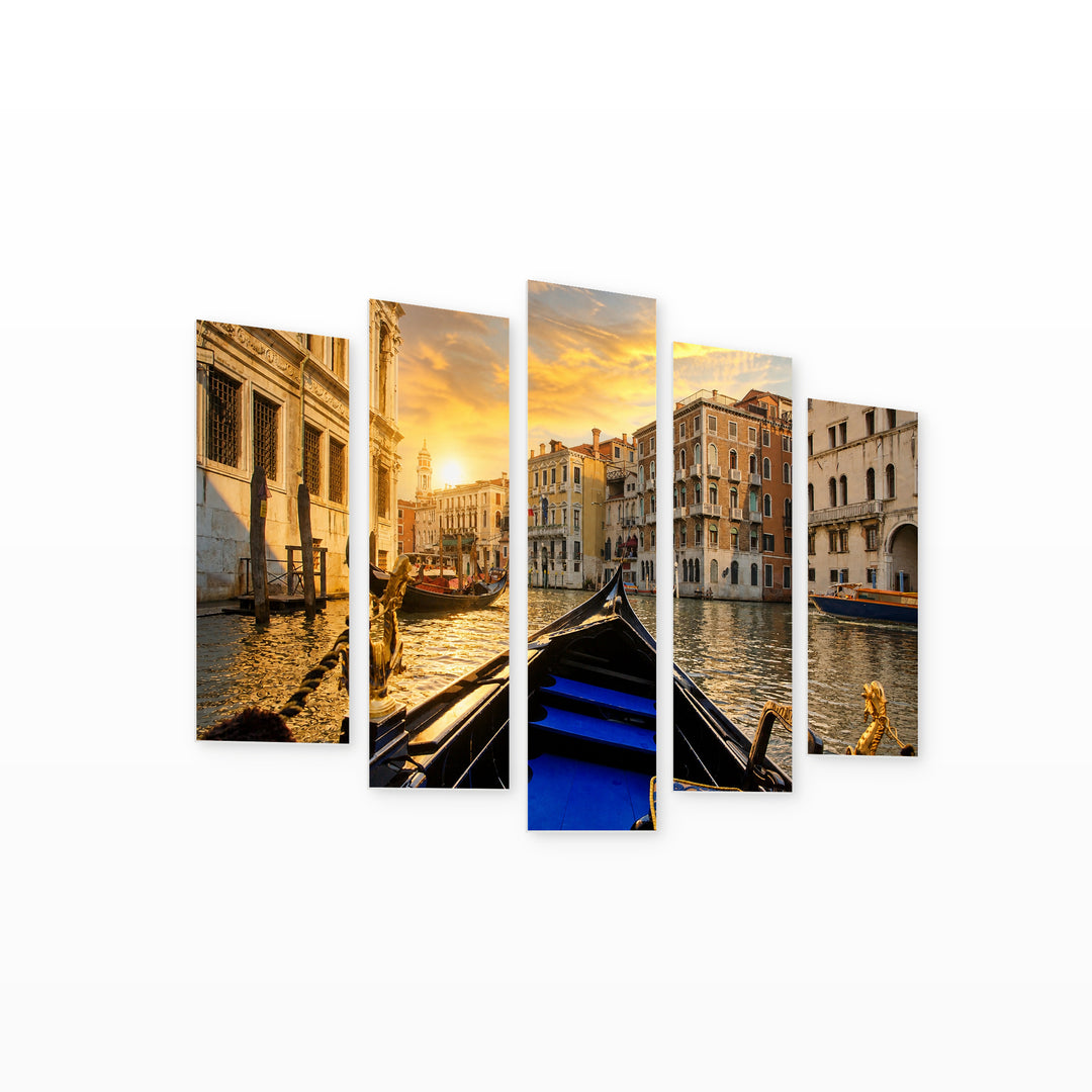 Venice at Golden Sunset — five-panel wall art on white background in perspective | 5wallart 53819 M1