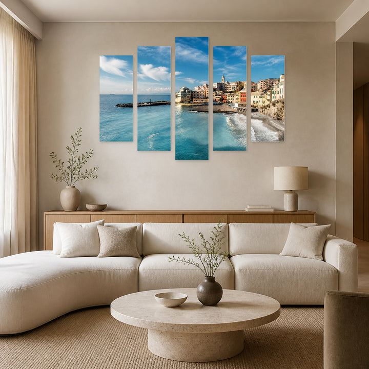 View of Bolasco with Dreamlike Atmosphere — five-panel wall art in alternate frontal interior | 5wallart 53822 M4
