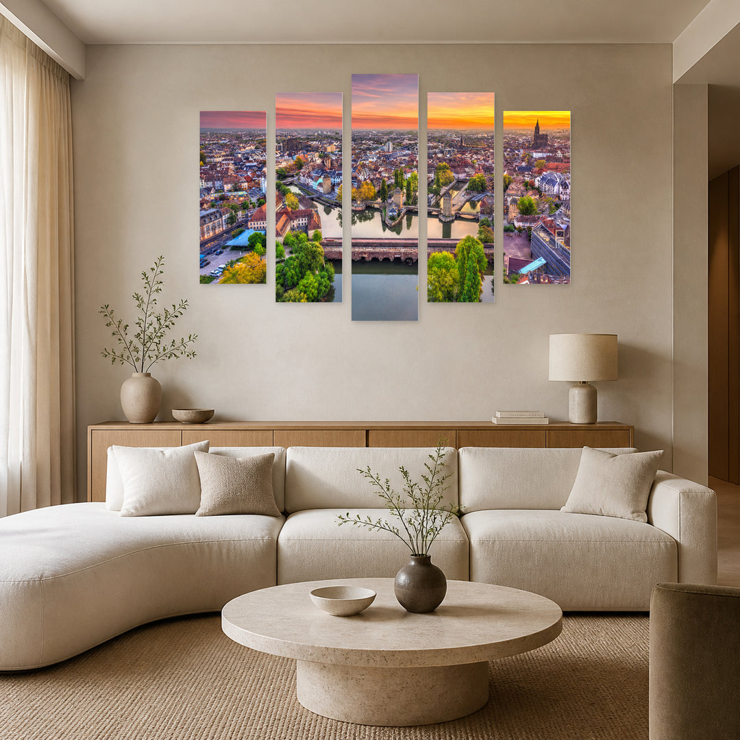 Sunset in Strasbourg in Serene Light — five-panel wall art in frontal interior | 5wallart 53825 M3