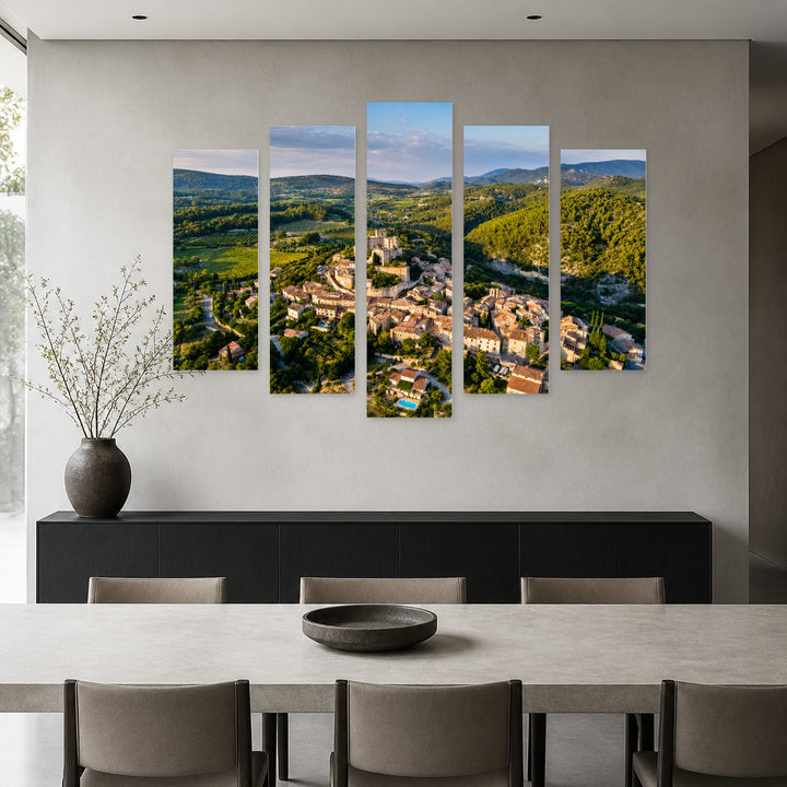 Le Barou with Geometric Rhythm — five-panel wall art in alternate frontal interior | 5wallart 53827 M4