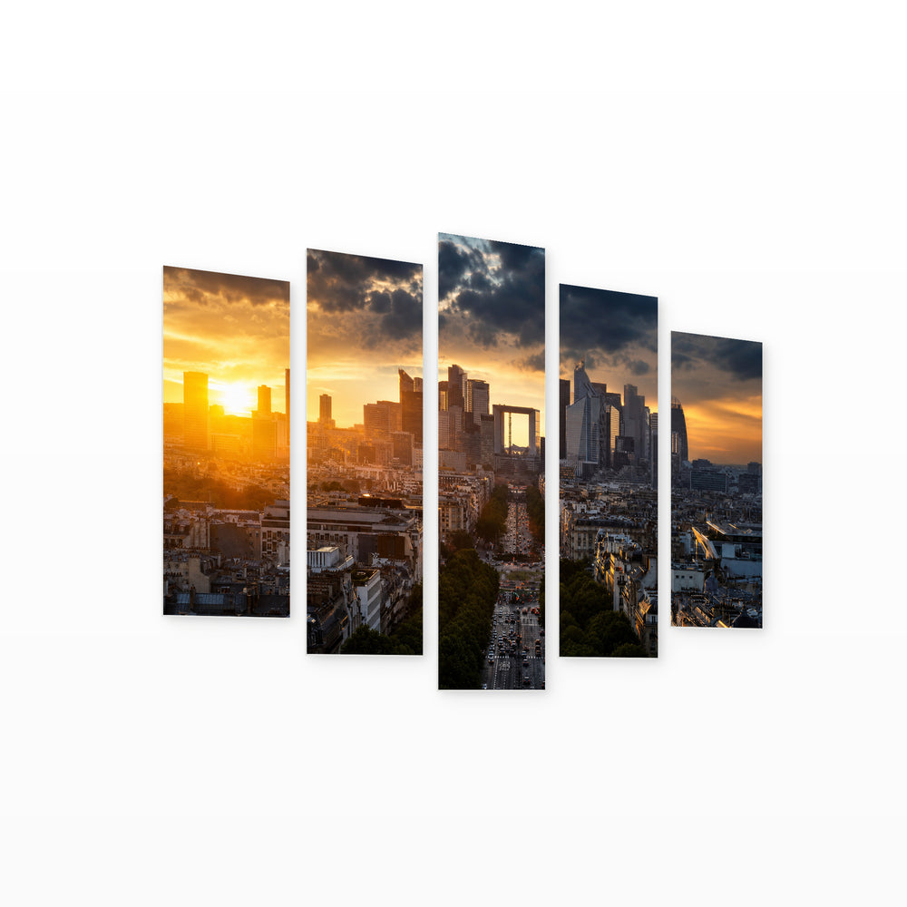 La Défense, Paris with Dramatic Contrast — five-panel wall art on white background in perspective | 5wallart 53838 M1