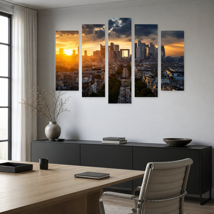 La Défense, Paris with Dramatic Contrast — five-panel wall art in frontal interior | 5wallart 53838 M3