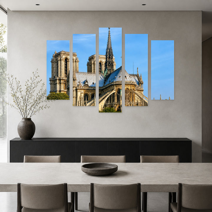 Notre-dame in Blue and Gold — five-panel wall art in alternate frontal interior | 5wallart 53845 M4