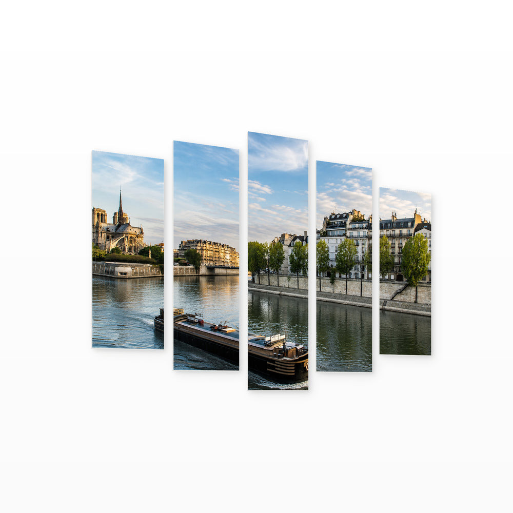 Seine River in Serene Light — five-panel wall art on white background in perspective | 5wallart 53846 M1