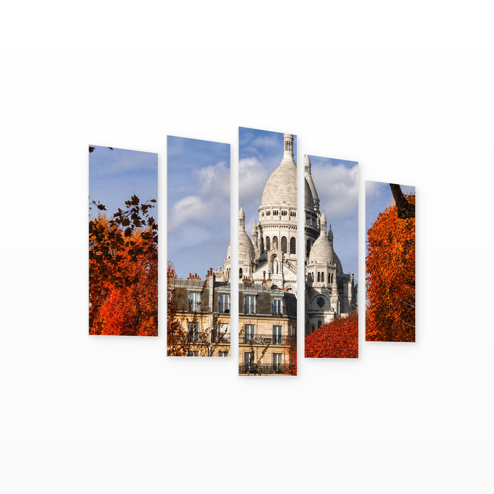 Sacré-cœur with Dreamlike Atmosphere — five-panel wall art on white background in perspective | 5wallart 53849 M1