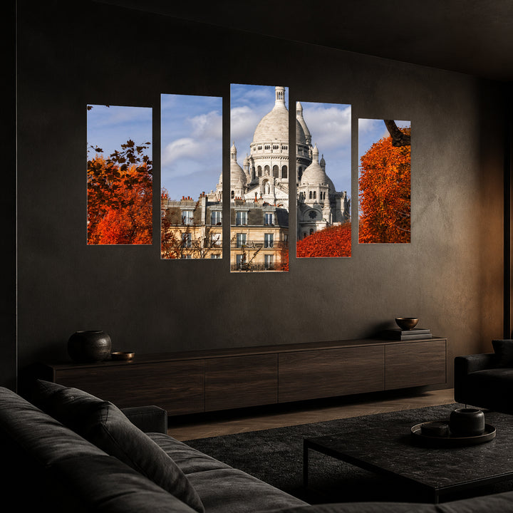 Sacré-cœur with Dreamlike Atmosphere — five-panel wall art in perspective interior | 5wallart 53849 M2