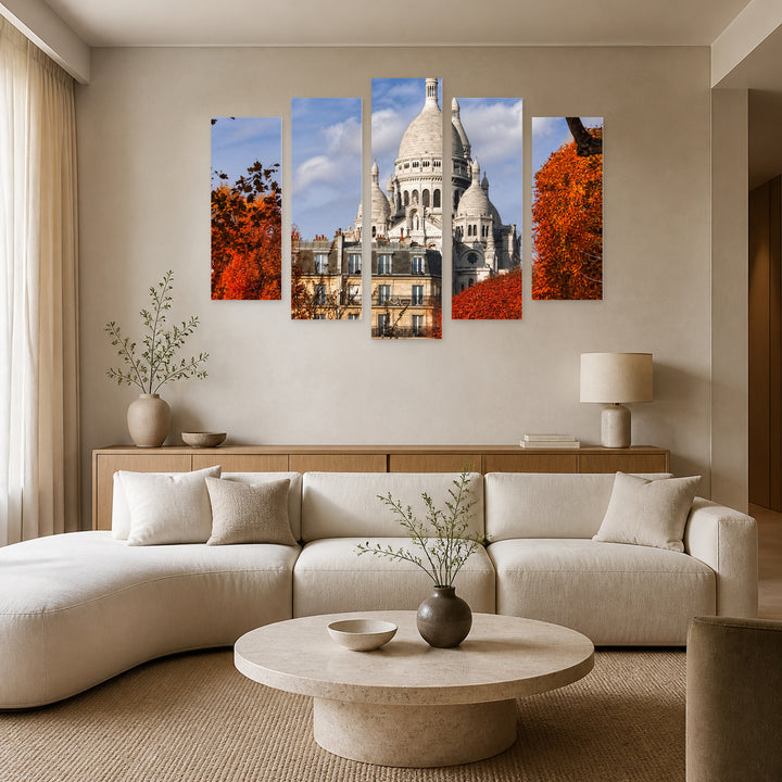 Sacré-cœur with Dreamlike Atmosphere — five-panel wall art in frontal interior | 5wallart 53849 M3