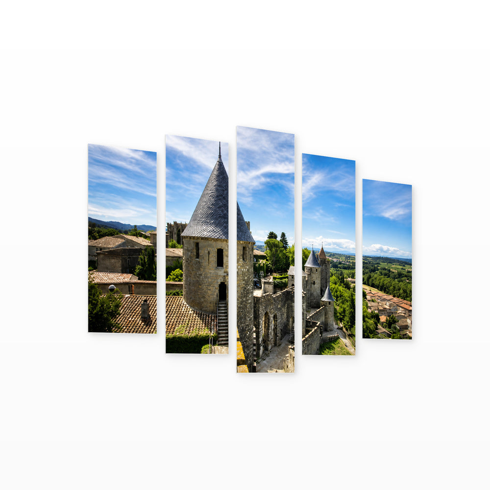 Languedoc-roussillon with Geometric Rhythm — five-panel wall art on white background in perspective | 5wallart 53851 M1