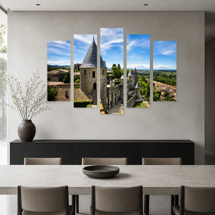 Languedoc-roussillon with Geometric Rhythm — five-panel wall art in alternate frontal interior | 5wallart 53851 M4
