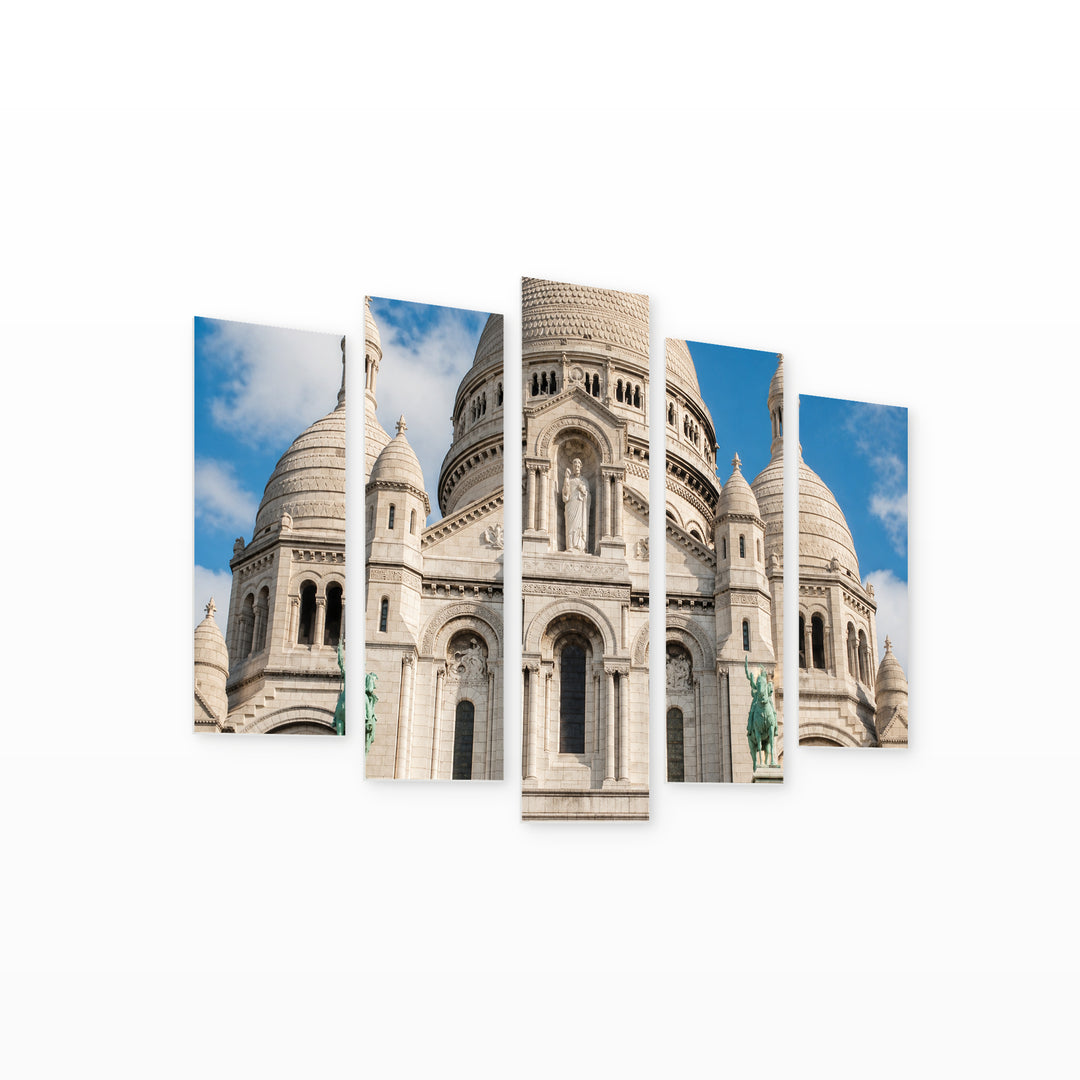 Basilica of Sacré-cœur on Montmartre, Paris Urban Panorama — five-panel wall art on white background in perspective | 5wallart 53865 M1